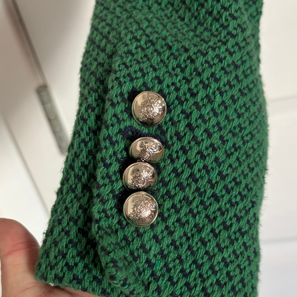 ZARA Green Tweed Cropped Military Button Jacket Size S Gold Button Blazer - Picture 4 of 7